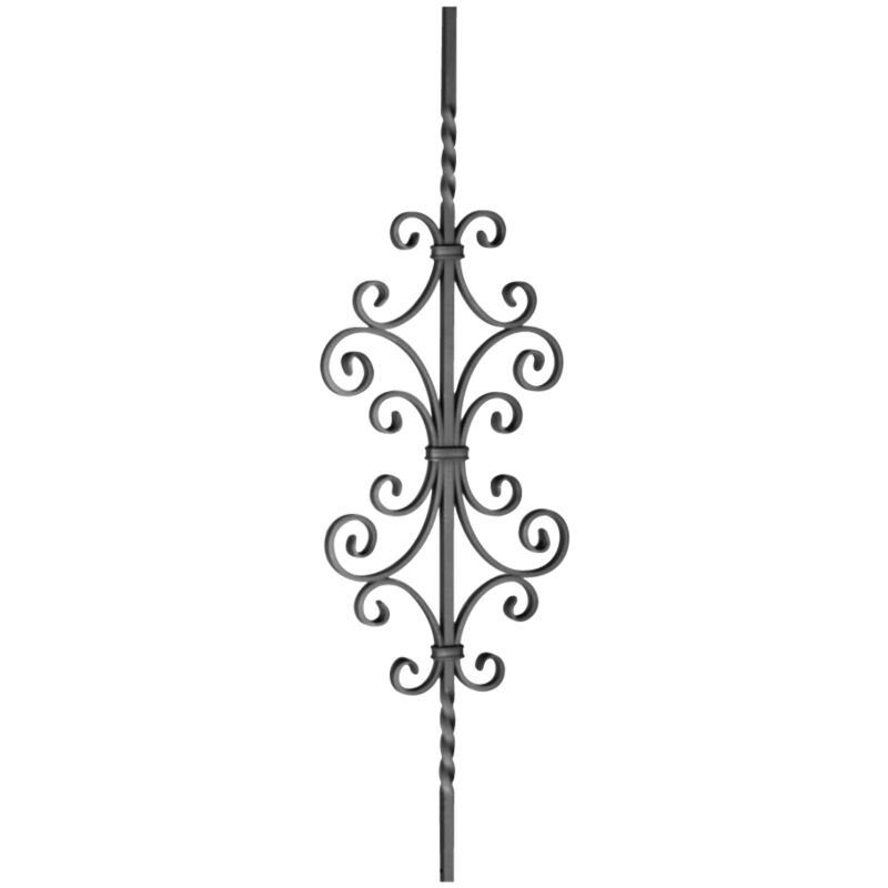 Barreau semi-torsadé motif central en volutes - Hauteur 950mm Largeur 270mm carré de 12mm - Fer forgé - à souder Deco Fer Forge