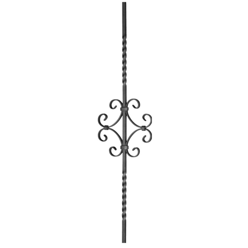 Barreau semi-torsadé motif central en volutes - Hauteur 950mm Largeur 210mm carré de 12mm - Fer forgé - à souder Deco Fer Forge