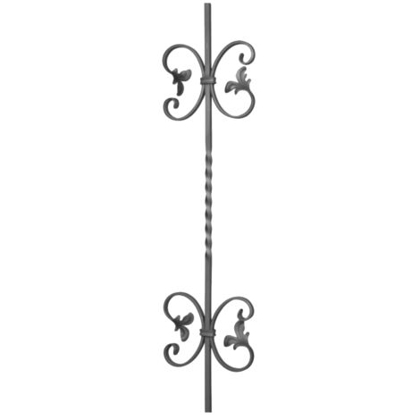 Barreau semi torsadé avec motif volutes feuilles - Hauteur 950mm Largeur 215mm carré de 12mm - Fer forgé - À souder - DECO FER FORGE