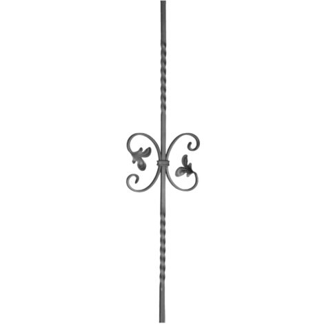 Barreau semi torsadé avec motif volutes feuilles - Hauteur 950mm Largeur 215mm carré de 12mm - Fer forgé - À souder - DECO FER FORGE