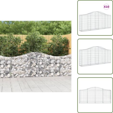 Barrera de jardín - vidaXL Cestas de gaviones 10 uds forma de arco hierro 200x30x80/100 cm - Muros de piedra