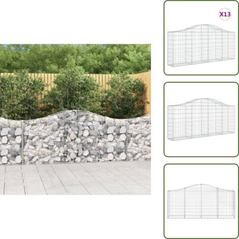 Barrera de jardín - vidaXL Cestas de gaviones 13 uds forma de arco hierro 200x30x80/100 cm - Muros de piedra