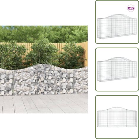 Barrera de jardín - vidaXL Cestas de gaviones 15 uds forma de arco hierro 200x30x80/100 cm - Muros de piedra
