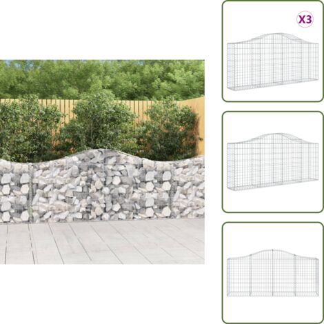 Barrera de jardín - vidaXL Cestas de gaviones 3 uds forma de arco hierro 200x30x80/100 cm - Muros de piedra