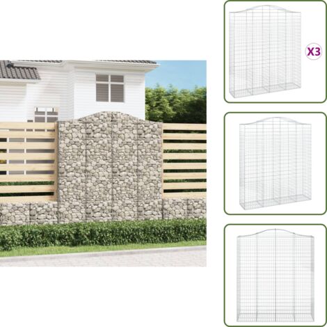 Barrera de jardín - vidaXL Cestas de gaviones 3 uds forma de arco hierro 200x50x220/240 cm - Muros de piedra