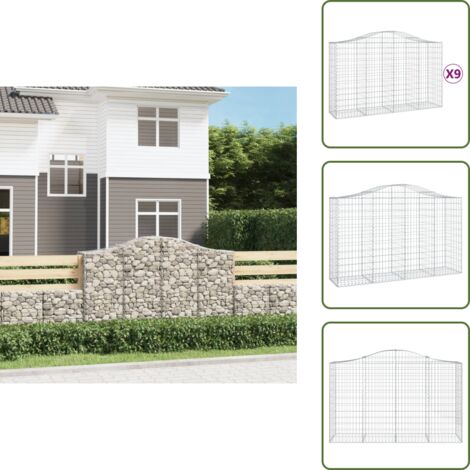 Barrera de jardín - vidaXL Cestas de gaviones 9 uds forma de arco hierro 200x50x120/140 cm - Muros de piedra