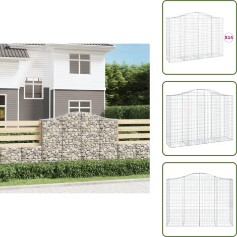 Barrera de jardín - vidaXL Cestas gaviones 14 uds forma de arco hierro 200x50x140/160 cm - Muros de piedra