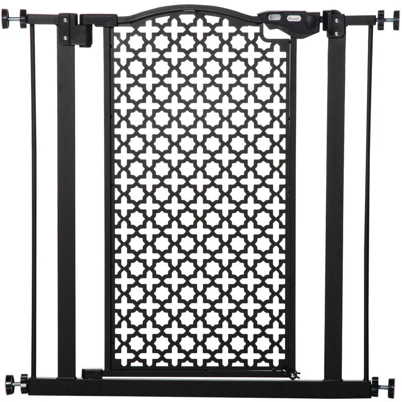 

Barrera de Seguridad de Perros Macotas para Puertas Escaleras Pasillos 74-80 cm con Puerta y Cierre Automático Acero - Negro