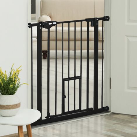 Barrera de Seguridad Extensible con Puerta Pequeño Cierre Automático y Sistema de Doble Bloqueo 74-80x76,2 cm Negro