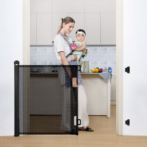 Barrera de seguridad para niños extensible Barrera de escalera de cierre fácil H.84 x W.140 cm máx. negro