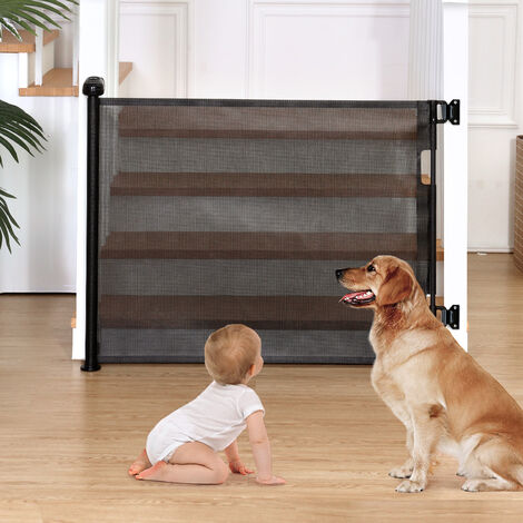 Puerta de seguridad retráctil para bebés (0-180 cm), puerta de seguridad  para escaleras de mascotas - gris