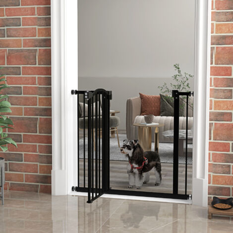 Barrera de Seguridad para Perros 74-94 cm con Extensión Montaje a Presión Doble Bloqueo para Puerta Escalera Negro