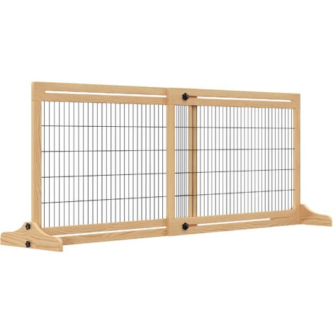 PAWHUT Barrera de Seguridad para Perros de Madera Extensible con Pies de Soporte Valla Protección Mascotas para Puerta Escalera Pasillo 104-183x36x69 cm