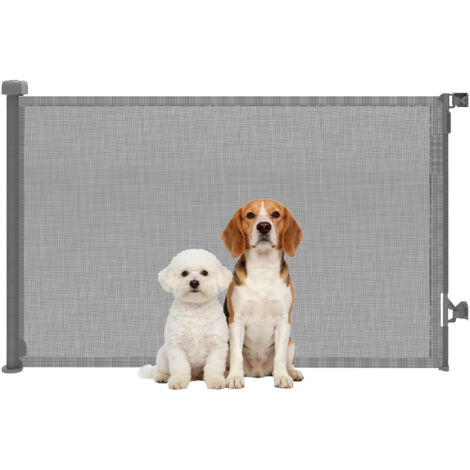 Barrera de Seguridad para Perros Retráctil Extensible hasta 140 cm de Ancho para Escaleras y Puertas Gris