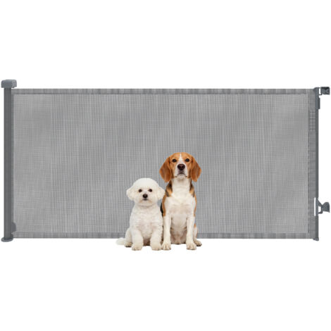 Barrera de Seguridad para Perros Retráctil Extensible hasta 180 cm de Ancho para Escaleras y Puertas Gris