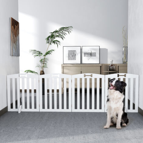 Barrera de Seguridad para Perros Valla para Perros Plegable 207,5 cm con Pies Extraíbles para Escalera Pasillo Blanco