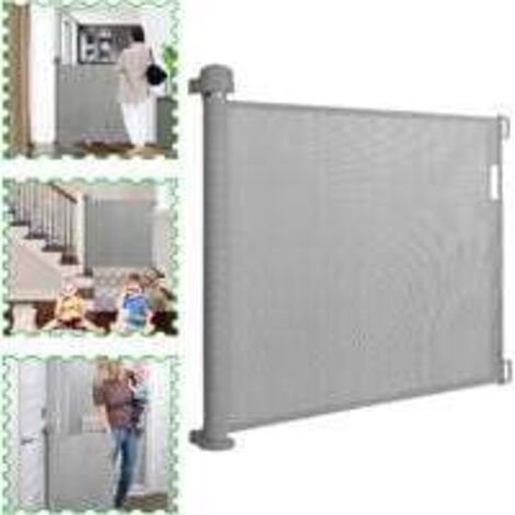 Barreras de seguridad para escaleras, extensibles de 0 a 180 cm, para puertas y escaleras, para bebés y mascotas, color gris, 180 cm