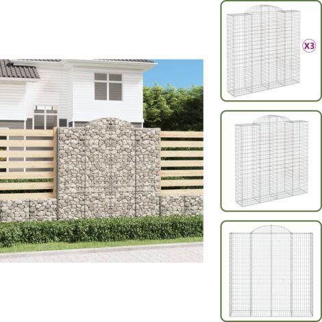Barreras de sonido - vidaXL Cestas de gaviones 3 uds forma de arco hierro 200x50x200/220 cm - Muros de piedra