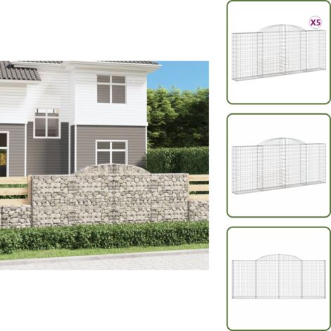 Barreras de sonido - vidaXL Cestas gaviones 5 uds forma de arco hierro 300x30x120/140 cm - Muros de piedra