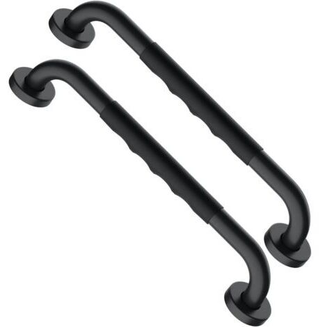 Barres d'appui de salle de bain noires en acier inoxydable de 40 cm de long avec poignées en caoutchouc antidérapantes (2 pièces)