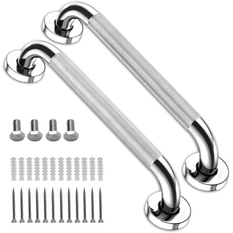 Barres d'appui en acier inoxydable, barres d'appui pour toilettes et douche sans mains courantes, barres d'appui de soutien et d'équilibre, barres d'appui supplémentaires de 30 cm pour baignoire-AquaF