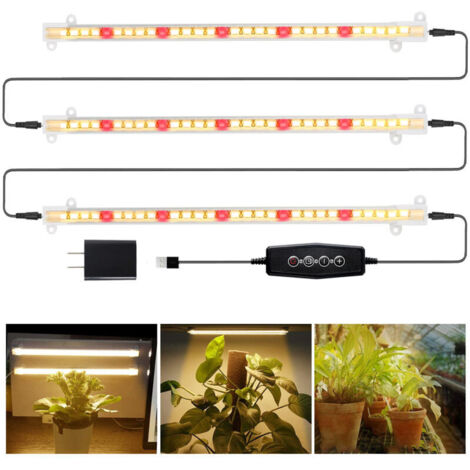 Barres lumineuses pour plantes, lampe solaire à spectre complet avec minuterie de 4/8/12 heures, 5 niveaux d'intensité réglables pour plantes succulentes, étagère pour plantes, sous armoire [Classe én