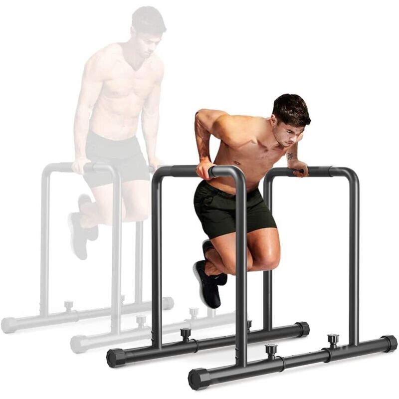 Keepbuying - Banc de Station Musculation Barres Parallèles Réglable en Hauteur et Largeur,Appareil d'Entraînement Gymnastique de Fitness, Noir