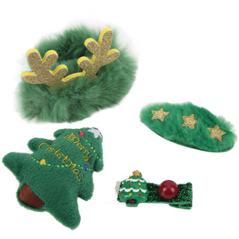 Barrette de Noël Verte avec Broche, Élastique et Décorations Festives, Idéale Cadeau Capillaire pour les Fêtes