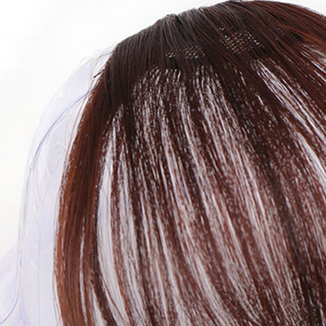 Barrette Frange en Fibre Résistante à la Chaleur, Accessoire Cheveux pour Extensions, Couleur Brun Foncé