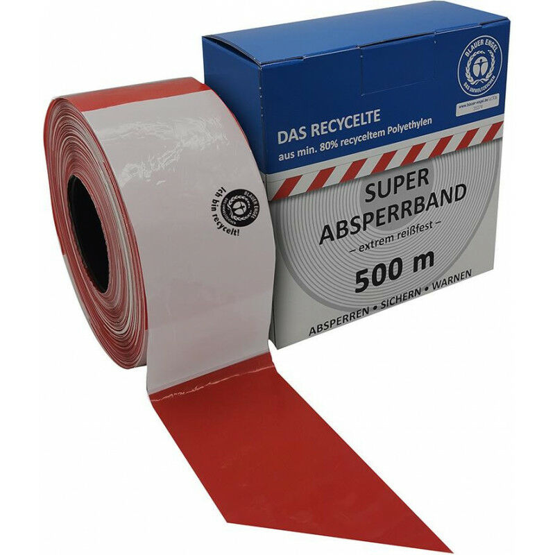 Image of Barriera cappella 100 m rullo rosso/bianco bloccato da almeno l'80% di Blue Angel Certified Regranulate