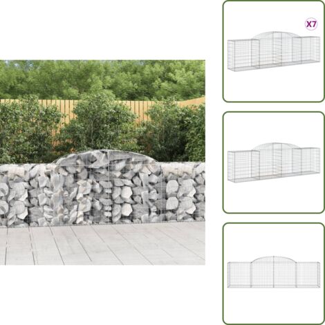 Barriera da giardino - vidaXL Cesti Gabbioni ad Arco 7 pz 300x50x80/100 cm Ferro Zincato - Gabbione ad arco