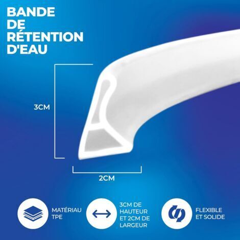 Barriera doccia pieghevole allargabile - Autoadesiva - Anti-allagamento - 2 m - Crea facilmente la tua barriera d'acqua con questa soglia doccia in silicone bianco