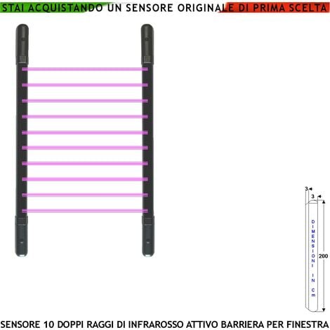 SECURVERA Barriera Infrarossi Attivi 10 Multifasci Segnala Allarme Intruso Rispetto a Quanti Fasci Interrotti Programmati Relè Libero Tamper Esclusione Led e Cicalino Alimentazione 12 V Misure H2000XL30XP30 mm