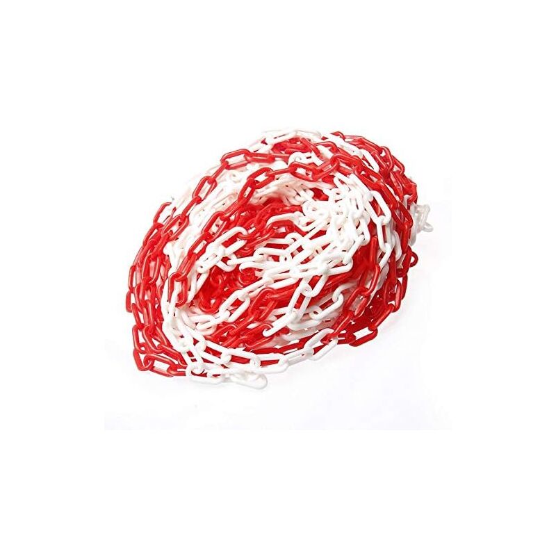 Barrière à Chaînes en Plastique 25 Mètres, 6mmx25m Haute Visibilité Blanc et Rouge pour Avertissement Espace de Stationnement de Sécurité, le