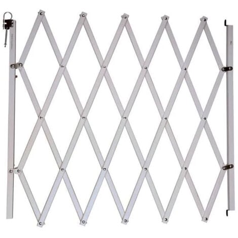 Barrière animaux rétractable Stop'Fix blanche hauteur 83cm et largeur de 60 à 110cm