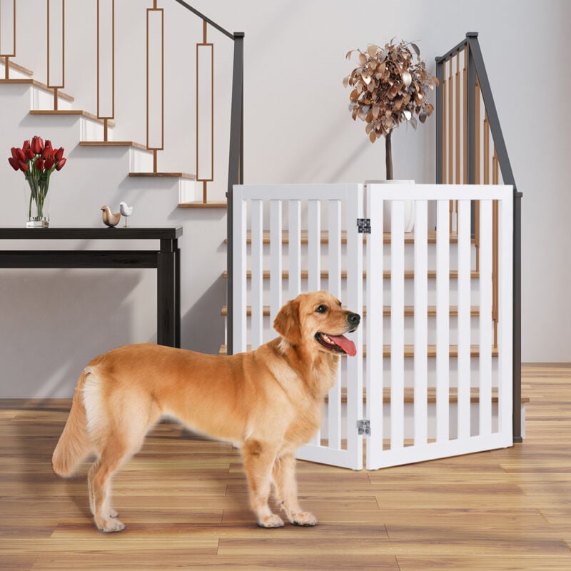 Barrière Autoportante Chien 2 Panneaux Bois Charnières Métalliques Blanc CWXT3382 DESIGN IN