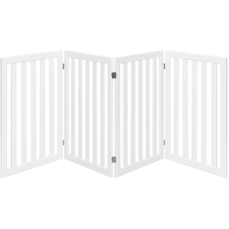 Barrière Autoportante Chien 4 Panneaux Bois Charnières Métalliques 360° Antidérapants Blanc CW30054
