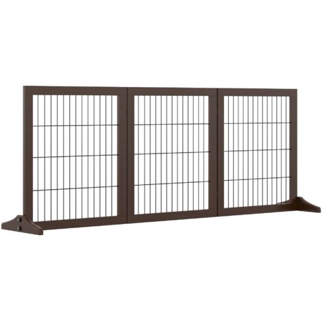 Barrière autoportante pour chien en pin, marron, 185x36x71 cm, protection pour escaliers et portes.