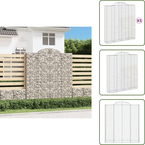 Barriere da giardino - vidaXL Cesti Gabbioni ad Arco 5 pz 200x50x220/240 cm Ferro Zincato - Gabbione decorativo