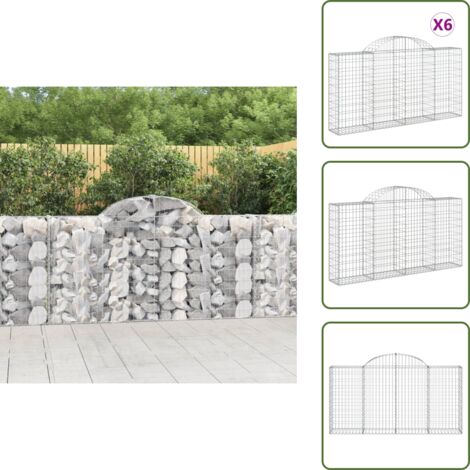 Barriere da giardino - vidaXL Cesti Gabbioni ad Arco 6 pz 200x30x100/120 cm Ferro Zincato - Gabbione decorativo