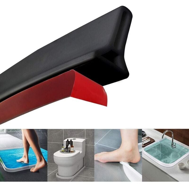 SNQ - Barrière de douche pliable et système de rétention pour barrage d'eau et maintient l'eau à l'intérieur du seuil(Noir)