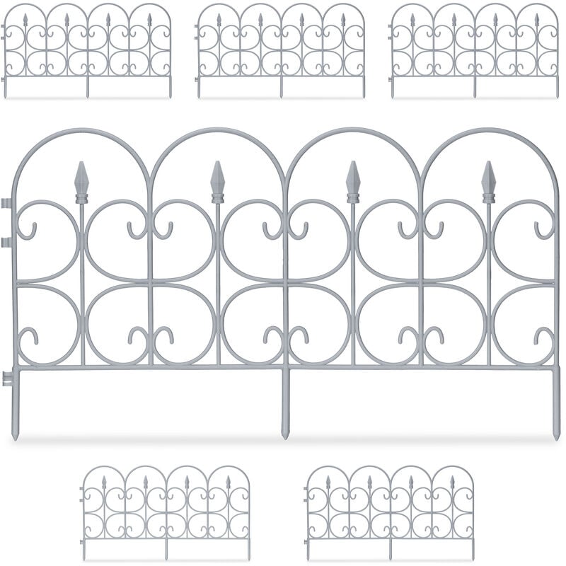 Relaxdays - Barrière de jardin, à planter, design antique, en plastique, 6 éléments chacun hl : 38 x 68,5 cm, grise