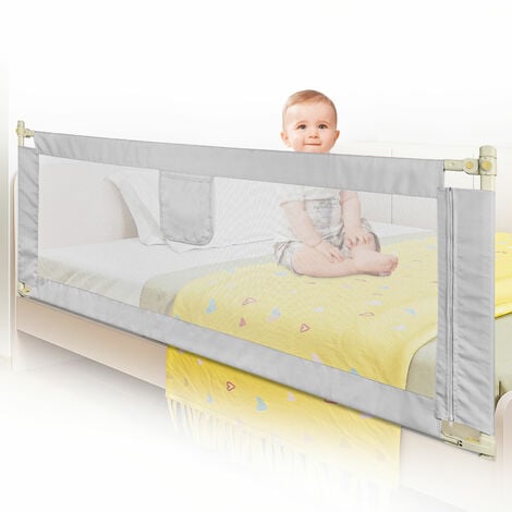 AQRAU 2M Toddler Bed Guard, Barrière de Sécurité Réglable en Hauteur, Barriere de Lit Enfants Protection anti-chute Gris