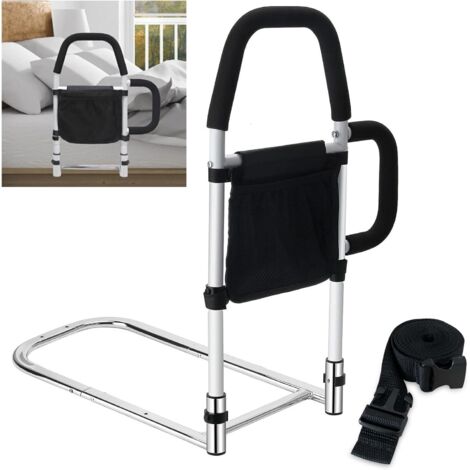 Barriere de Lit Adulte, Personnes âgées Handrails, Potence de lit avec Accoudoir Renforcé Amovible et Sac de Rangement, Anti-Chute, Sécurité et Stabilité