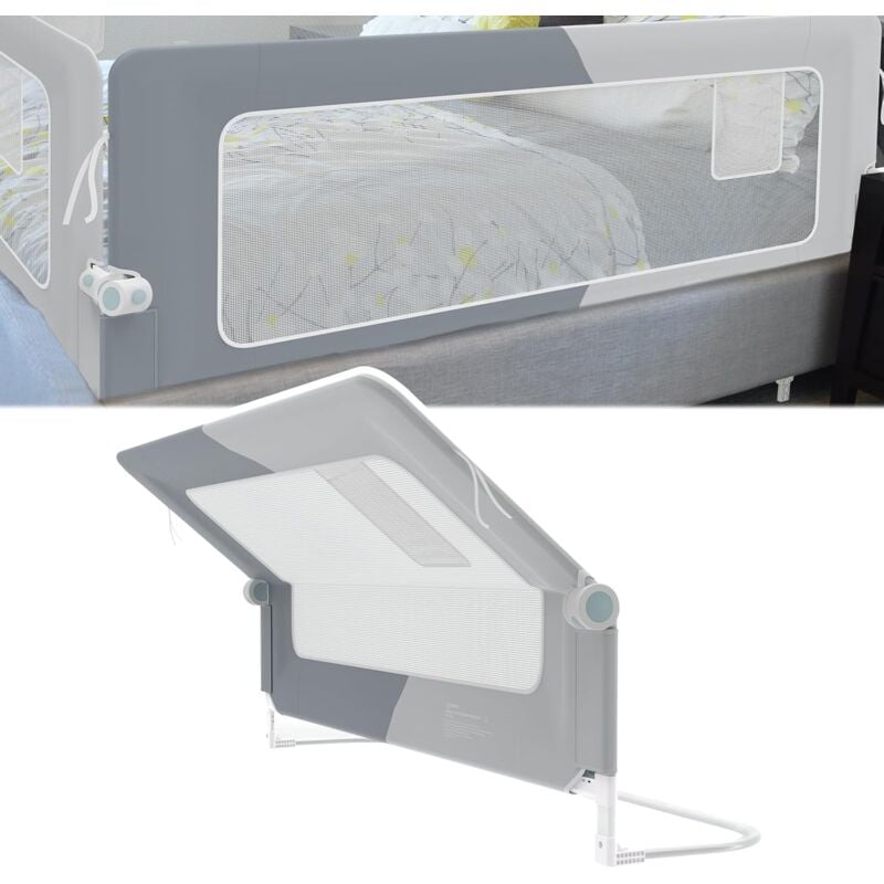 Naizy - Barrière de lit 200cm avec poches de rangement, barrière de sécurité réglable en hauteur et pliable pour lits d'enfants et lits de parents