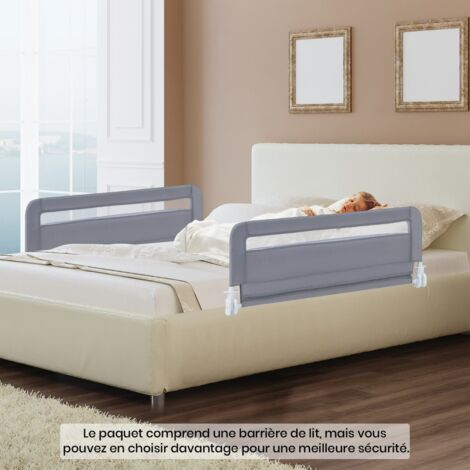 Barrière de Lit Enfants 100 x 42 cm avec Sangles Barrière de Sécurité Pliable avec Tissu en Maille Respisante Angle Réglable 0°à 180° Gris