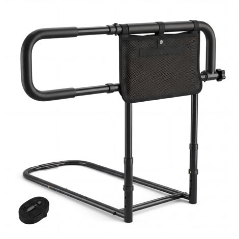 Barrière de Lit Pliante pour Seniors, Barre d'Assistance pour Lit avec Largeur/Hauteur Réglables Poche Amovible, pour Personnes Âgées, Noir