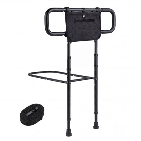 Barrière de Lit Pliante pour Seniors, Barre d'Assistance pour Lit avec Longeur 63/73/82cm, Hauteur 79-108cm, Poche Amovible, Noir