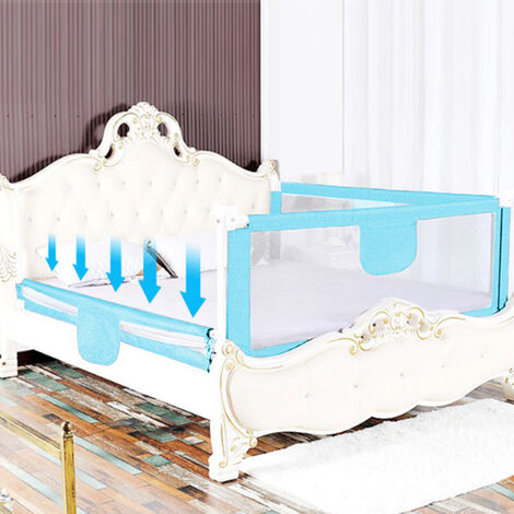 Barrière de Lit Portable Bébé Enfant Barrière de Sécurité pour Lit de Bébé Bleu 1.8 Mètres