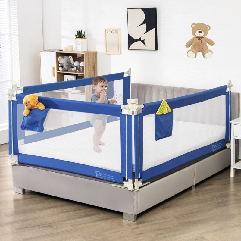 Barrière de Lit pour Bébé 176,5cm Coton Anticollision Réglable Bleu CW96818